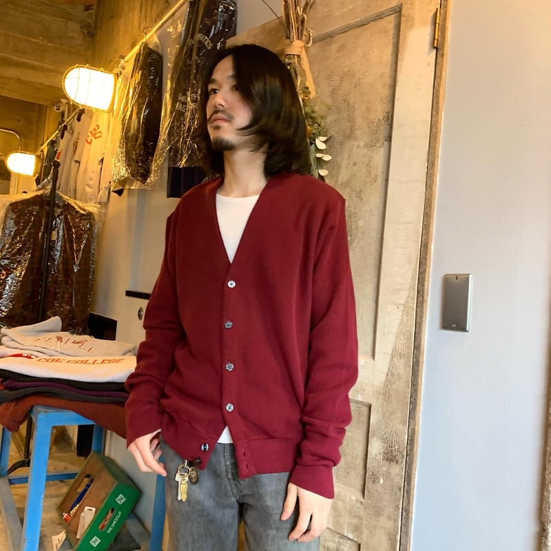 90s ARROW アクリルカーディガン USA製 ワインレッド色 アロー (S2071