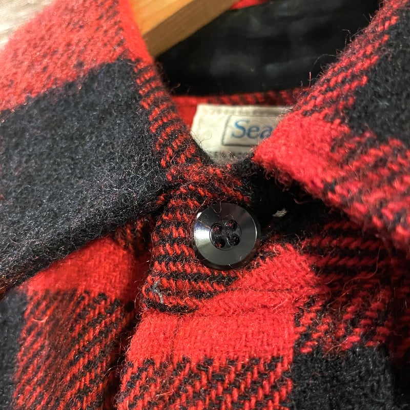 USA製60s〜70s ビンテージ バッファローチェック ウールシャツ 60s UNKNOWN バッファローチェック ウール シャツジャケット 黒×ピンク