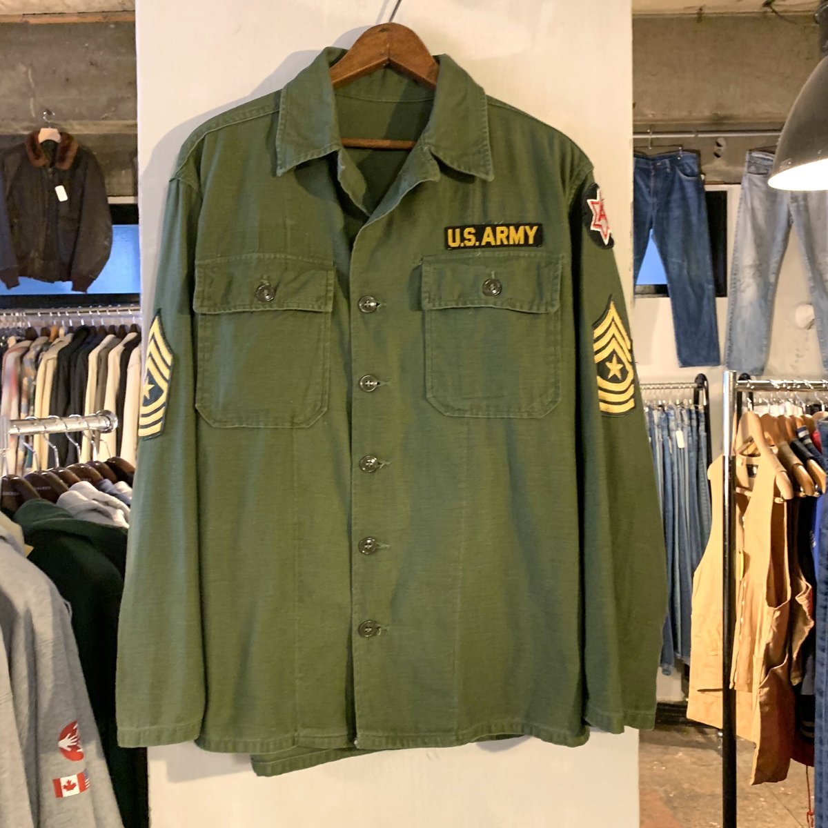 60s US ARMY ユーティリティシャツ 筒袖 OG107 ミリタリーシャツ