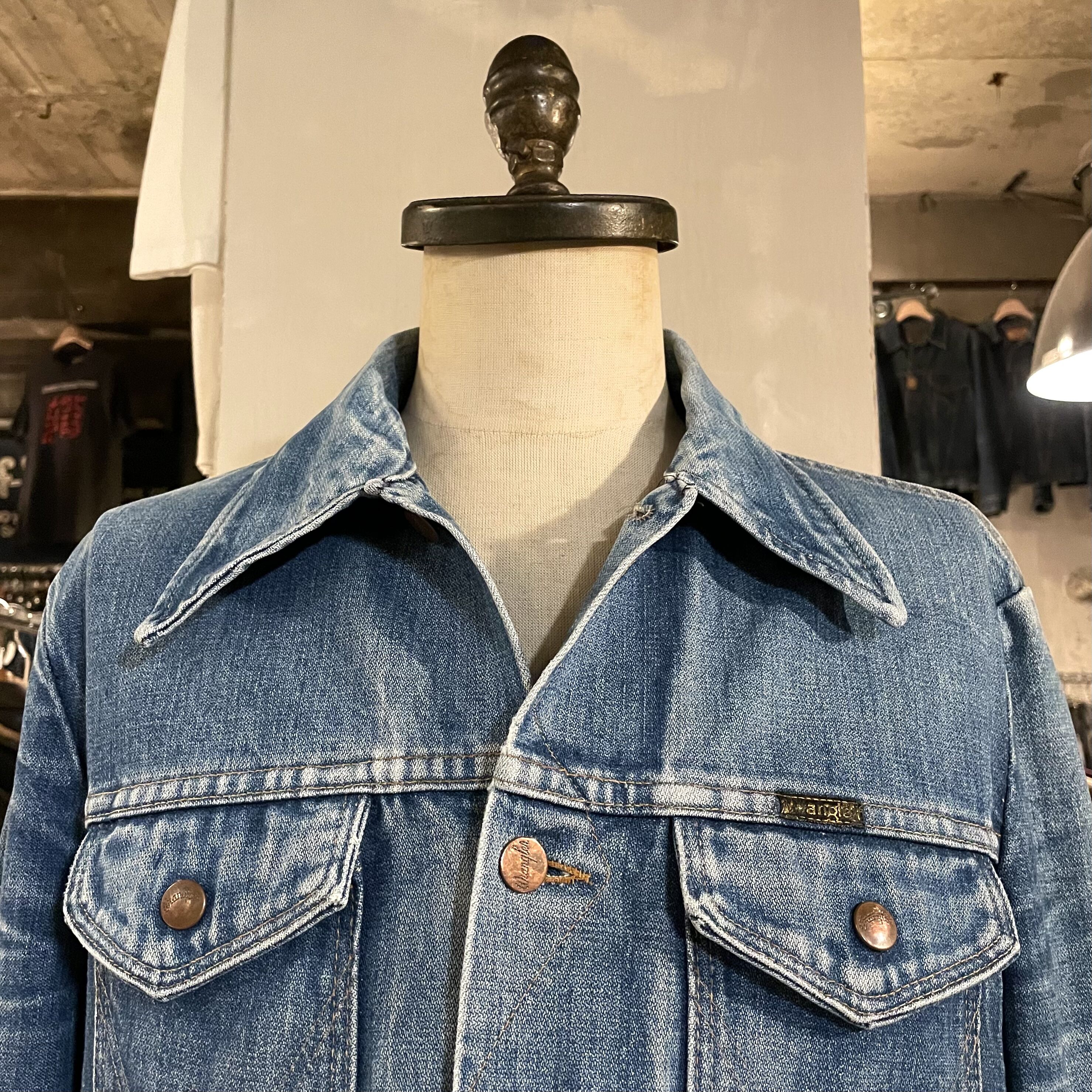 70s Wrangler デニムジャケット USA製 ロング丈 ハチノス 4つポケ (S343