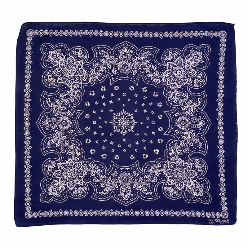 ★ 60s ヴィンテージ バンダナ ネイビー ネイティブ柄 USA製 耳付き Bandana ヴィンテージバンダナ 象上鼻 USA製 60s 紺 (S0809) | DUFF
