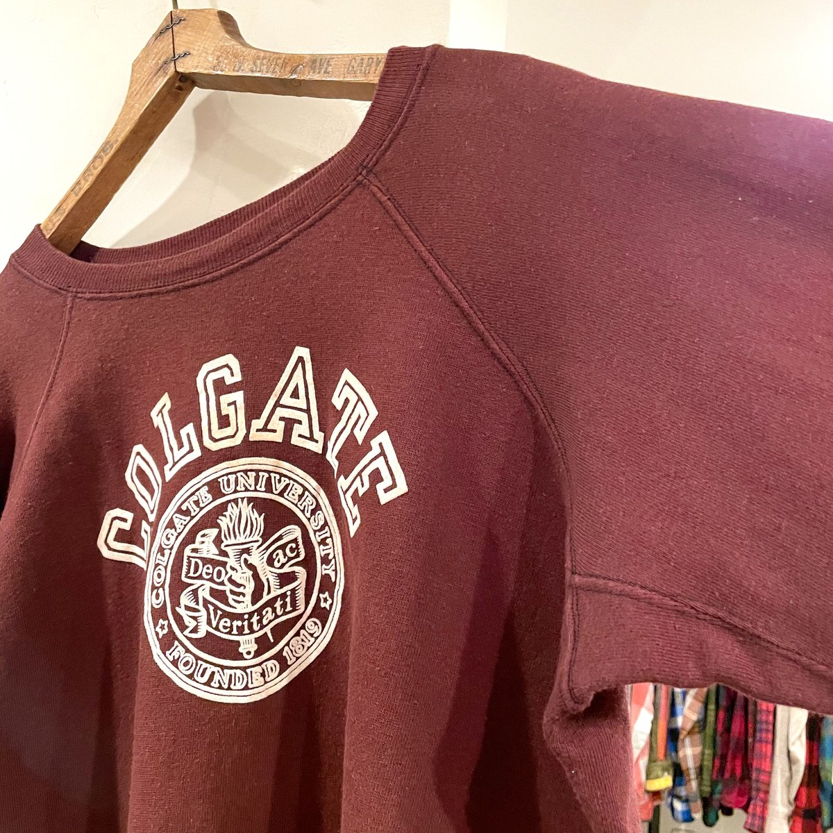 王道 70s バータグ Champion フロッキー プリント トリムTシャツ 王道 70s バータグ Champion フロッキー プリント トリムTシャツ