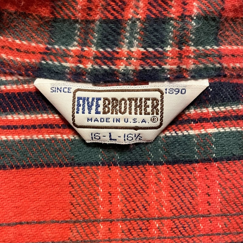 70s FIVE BROTHER ネルシャツ ファイブブラザー L USA製 コットン
