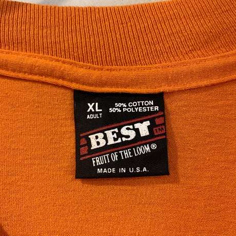 90s　FRUIT OF THE LOOM 　ショートスリーブ Tシャツ　USA製　オレンジT　イベントT　(S2364)