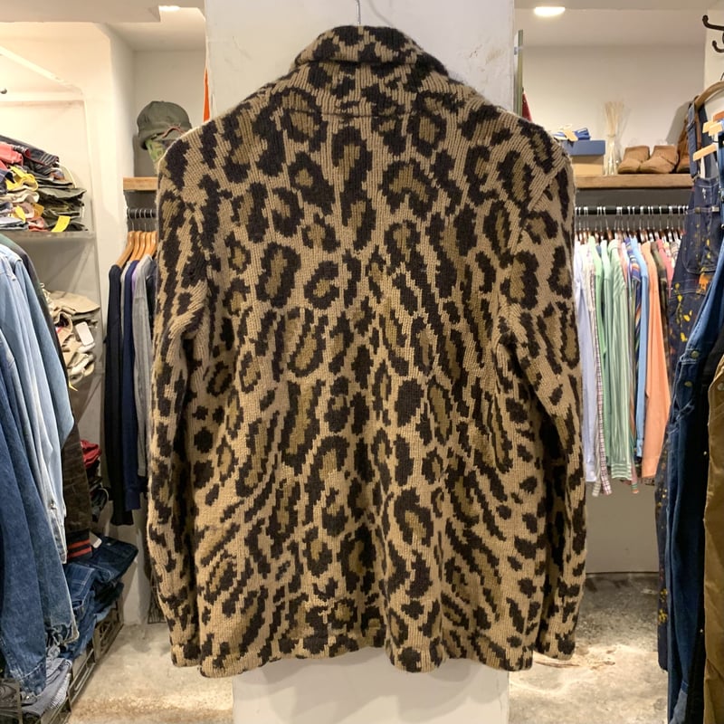LAUREN LAUREN ショールカラー ニットカーディガン レオパード柄