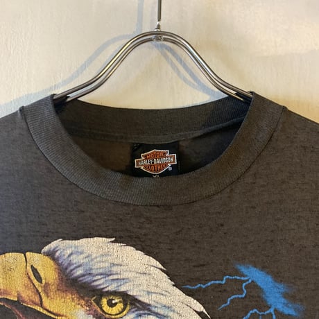 90s　Harley-Davidson　ハーレーＴ　3D EMBLEM　©︎1990　黒　S＆W TRADING POST　両面プリント　(S2519)