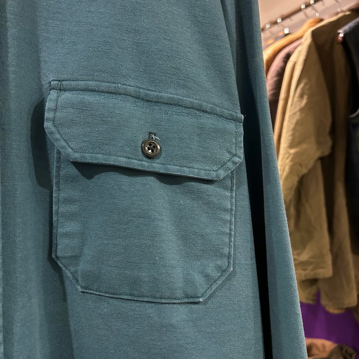 80s Woolrich L/Sシャツ ウールリッチ コットンシャツ USA製 グリーン