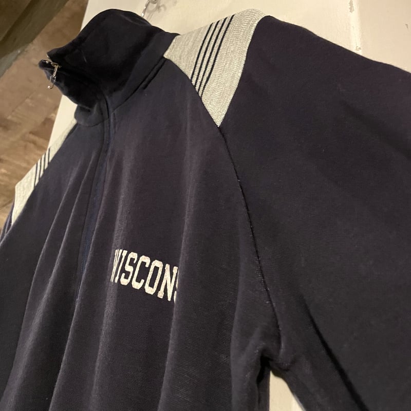 90s Champion ハーフジップ スウェット WISCONSIN ネイビー×グレー (S