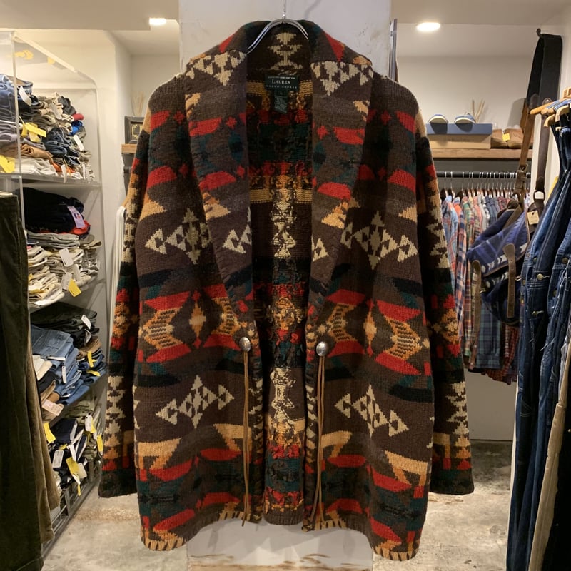LAUREN Ralph Lauren ネイティブ柄 ショールカラーニットカーディガン