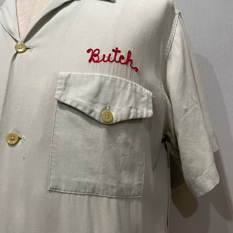 50s　NAT NAST　S/S VINTAGE BOWLING SHIRT　レーヨン　USA製　ミリタリー　ボウリングシャツ　スーベニア　USMC　(S5731)