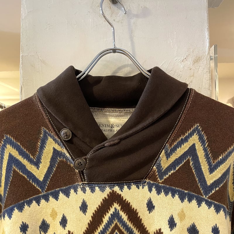 DENIM & SUPPLY ネイティブ柄 L/S スウェット ショールカラー