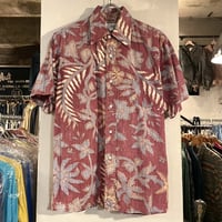 70s　reyn spooner　ハワイアンシャツ　乳首あり 初期タグ　HAWAII製　レインスプーナー　ヴィンテージシャツ　アロハシャツ　(S2587)