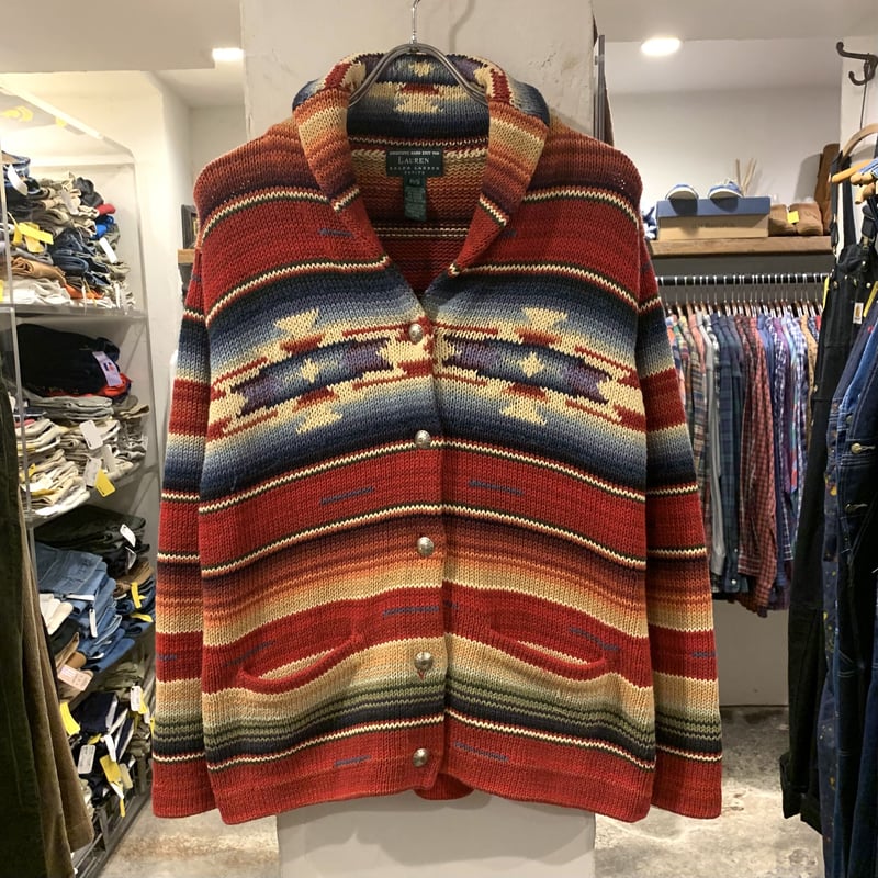 LAUREN Ralph Lauren ネイティブ柄 ショールカラーニット LAUREN Ralph Lauren ネイティブ柄 ショールカラーニット