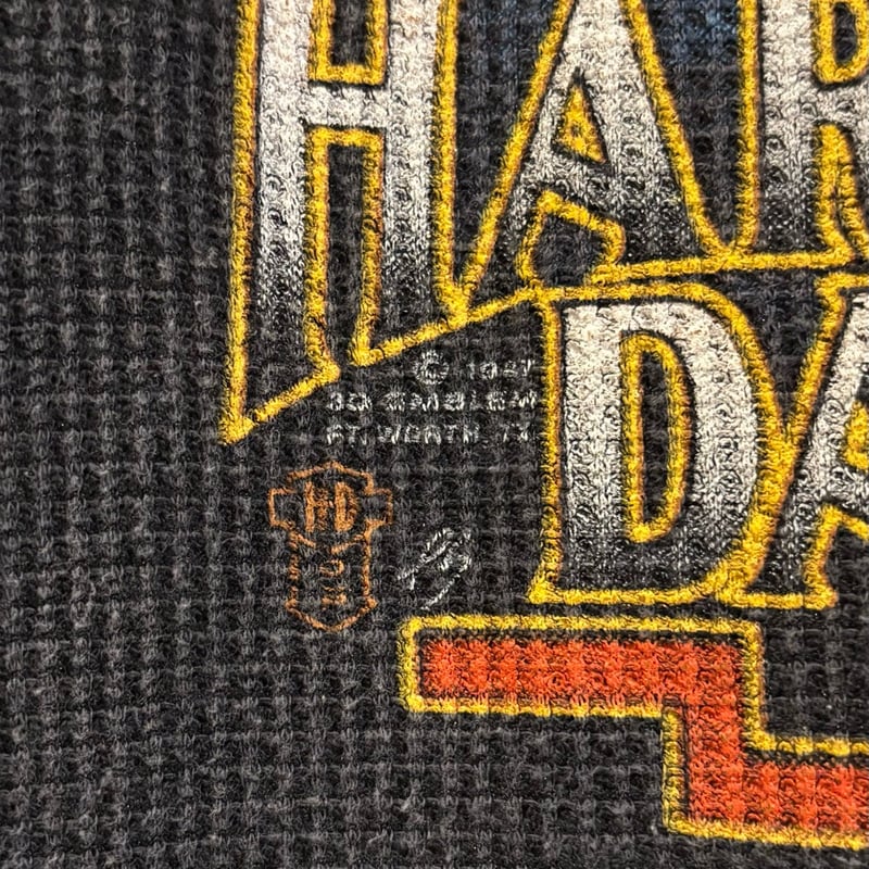 K*n様 3D EMBLEM 80s XL ブラック 80s 3D EMBLEM HARLEY-DAVIDSON L/S サーマル USA製 ハーレ