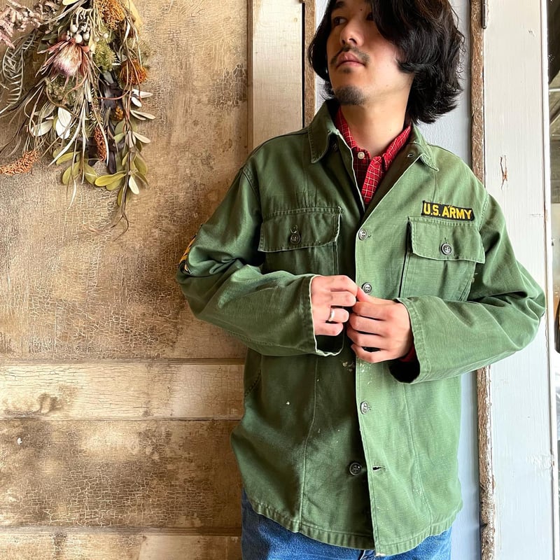 60s US ARMY ユーティリティシャツ 筒袖 OG 107 COTTON SATTEN ...