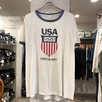 80s　S/S リンガー Tシャツ　Size XL　モスクワオリンピック　USAチーム　1980年　(S4830)