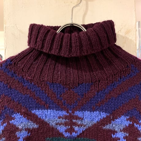 90s　POLO by Ralph Lauren　ウールセーター　タートルネック　ネイティブ柄　ラルフローレン　WOOL 100%　(S3020)