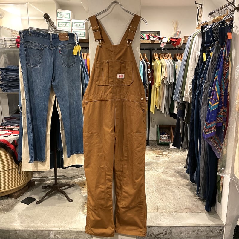 70s ROUND HOUSE ダブルニー オーバーオール ROUND HOUSE オーバーオール ダブルニー ブラウン USA製 80s (S1233)