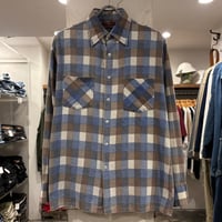 80s　KING SPORT　L/S プリントネルシャツ　Size M　コットンシャツ　チェックシャツ　(S5486)