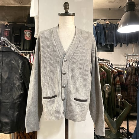 70s　PURITAN　ウール × アクリル カーディガン　USA製　グレー　SPORTSWEAR　デザインカーディガン　(S3438)
