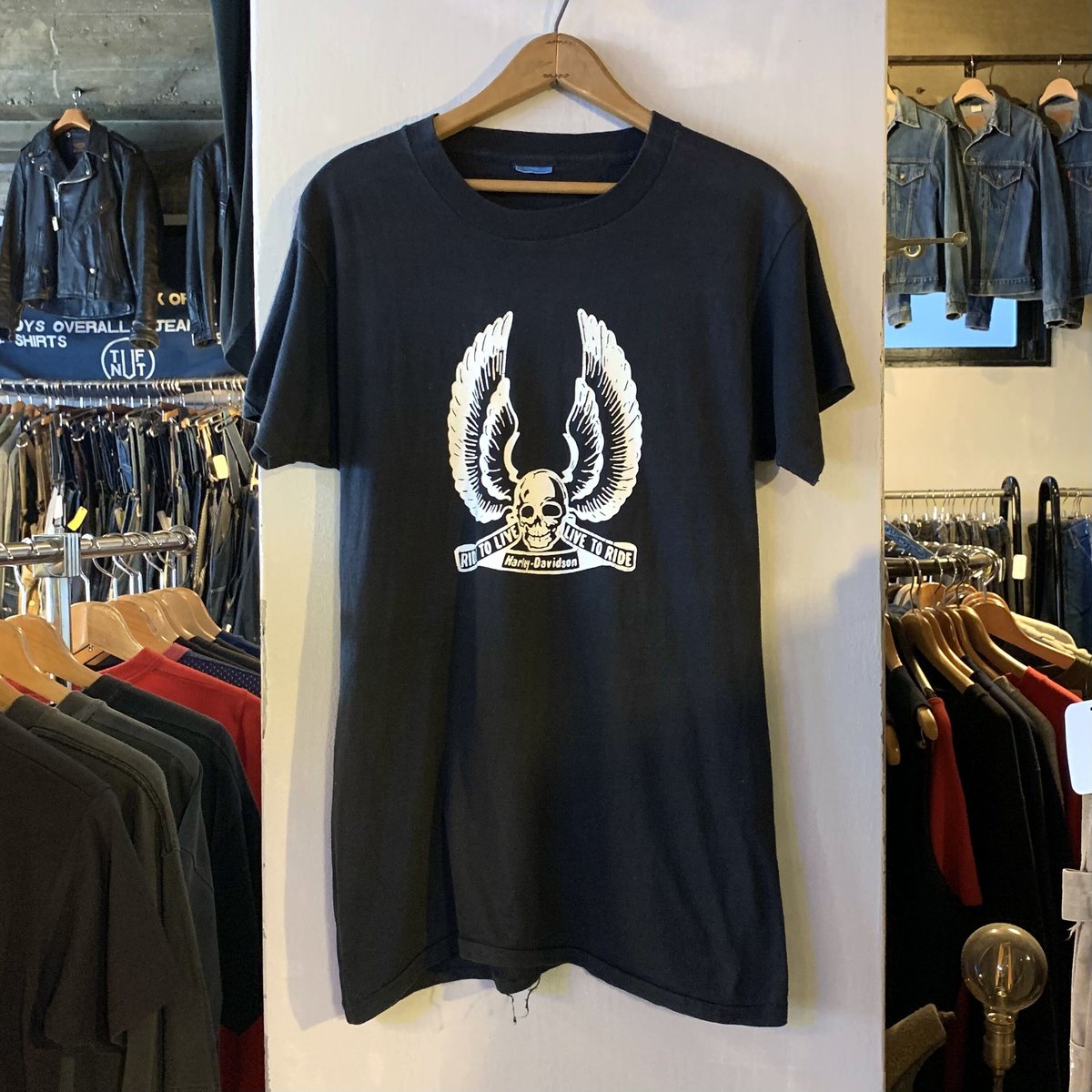 80s S/SハーレーT スカルウィング 袖裾シングルステッチ COTTON 80s S/SハーレーT スカルウィング 袖裾シングルステッチ COTTON