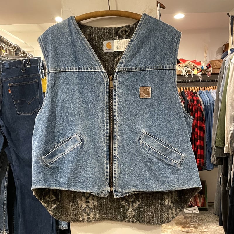 80s〜 Carhartt デニムベスト ネイティブ柄ライナー カーハート 80s〜 Carhartt デニムベスト ネイティブ柄ライナー カーハート