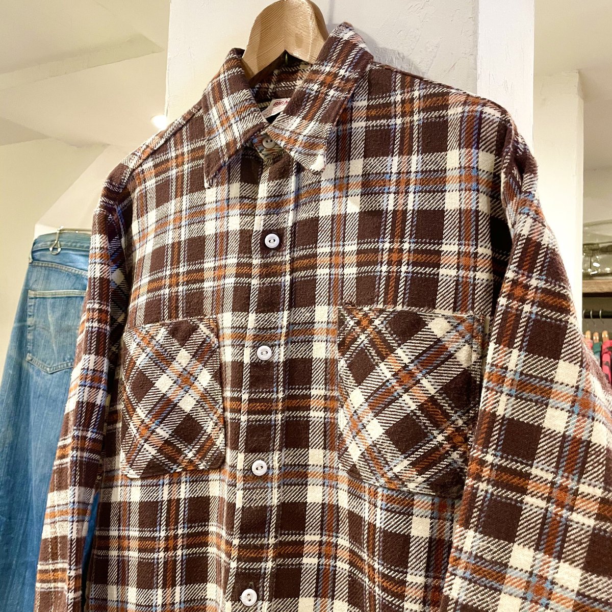 BIG MAC 70s USA製 チェック柄 ブラウン系 フランネルシャツ (S0541) |