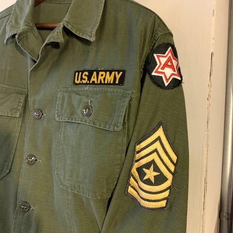 60s　US ARMY　ユーティリティシャツ　筒袖　OG107　ミリタリーシャツ　1962年　(S2143)