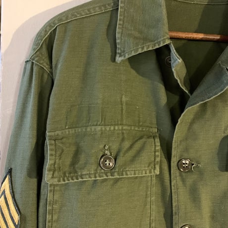 60s　US ARMY　ユーティリティシャツ　筒袖　OG107　ミリタリーシャツ　1962年　(S2143)