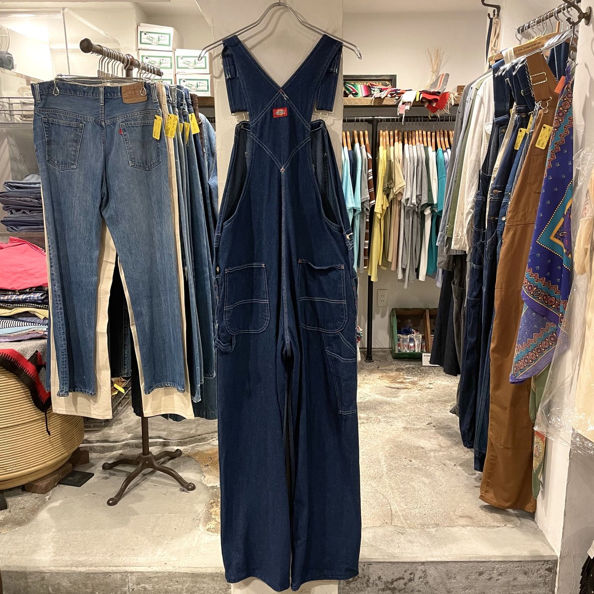 90s Dickies 濃紺デニムオーバーオール/サロペット/古着/W44L32 90s Dickies 濃紺デニムオーバーオール/サロペット/古着/W44L32
