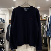 Polo by Ralph Lauren　Lambs Wool Sweater　Size M　ラルフローレン　ネイビー　Vネックセーター　(S5281)