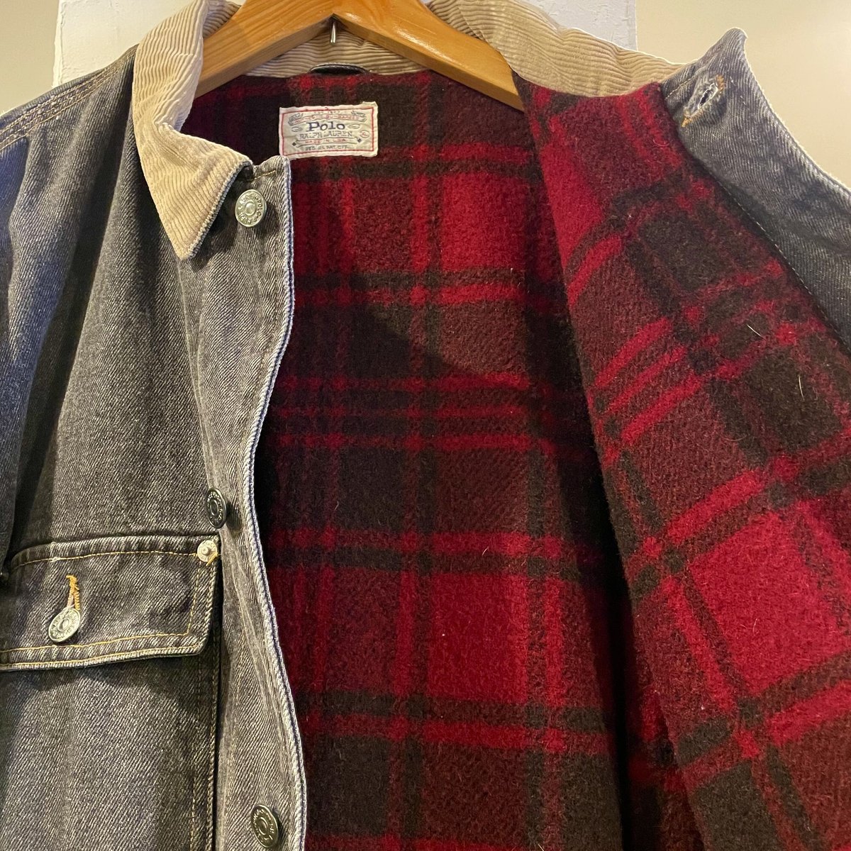 POLO RALPH LAUREN 80s USA製 ブラックデニムジャケット 襟 POLO RALPH LAUREN 80s USA製 ブラックデニムジャケット 襟