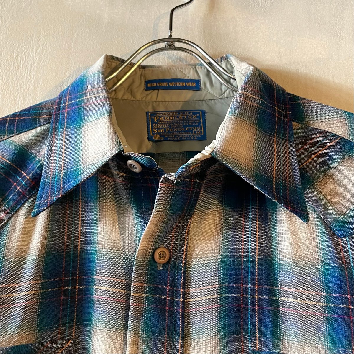 70s PENDLETON L/S ウールシャツ M USA製 オンブレチェック ペン 70s PENDLETON L/S ウールシャツ M USA製 オンブレチェック ペン