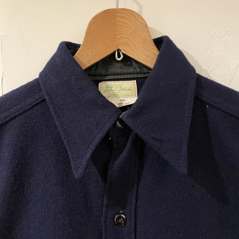 L.L.Been 60s 筆記体タグ 紺 ウールシャツ USA製 エルエルビーン (S0 