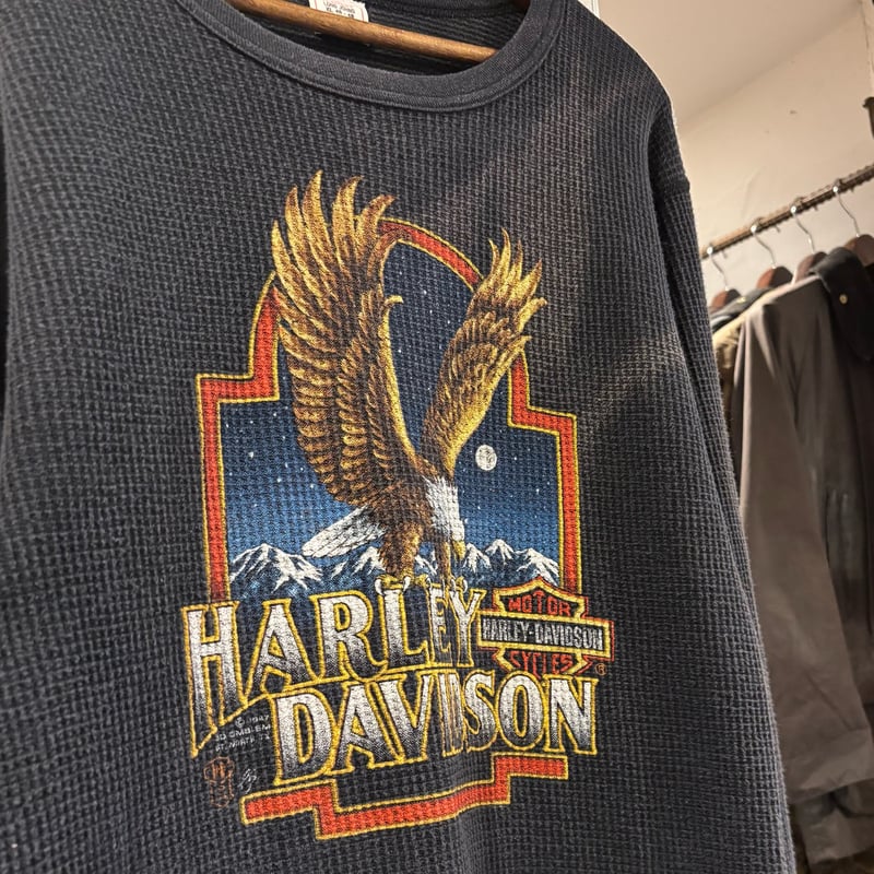 K*n様 3D EMBLEM 80s XL ブラック 80s 3D EMBLEM HARLEY-DAVIDSON L/S サーマル USA製 ハーレ