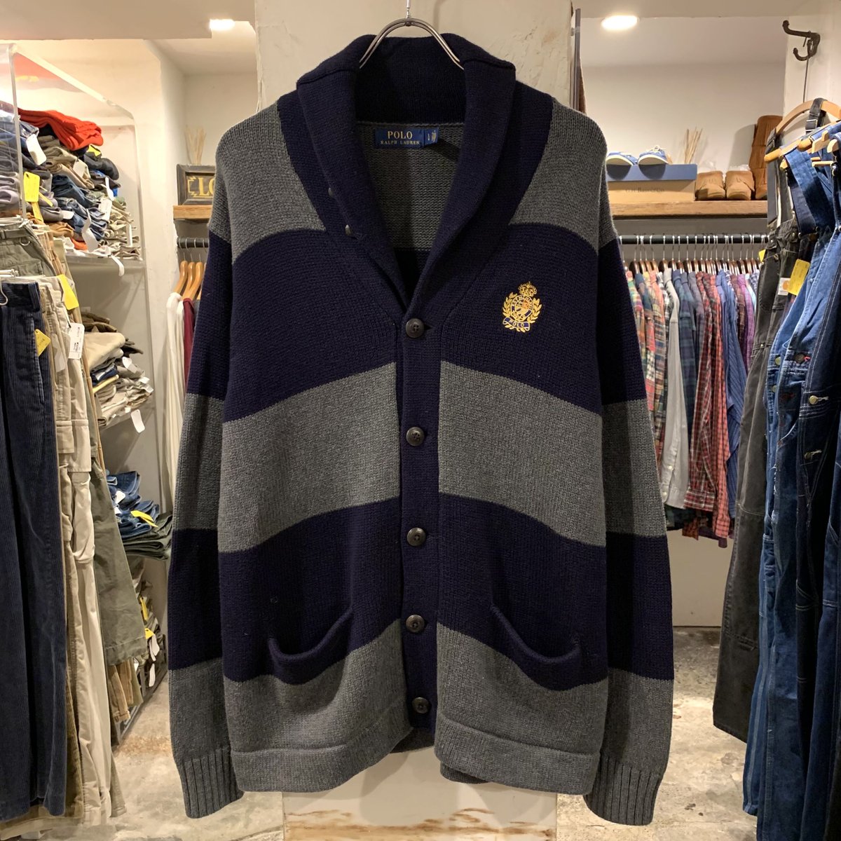 【美品】Ralph Lauren ショールカラー ニットカーディガン ポニー ポロラルフローレン ショールカラーニットカーディガン ビッグポニー
