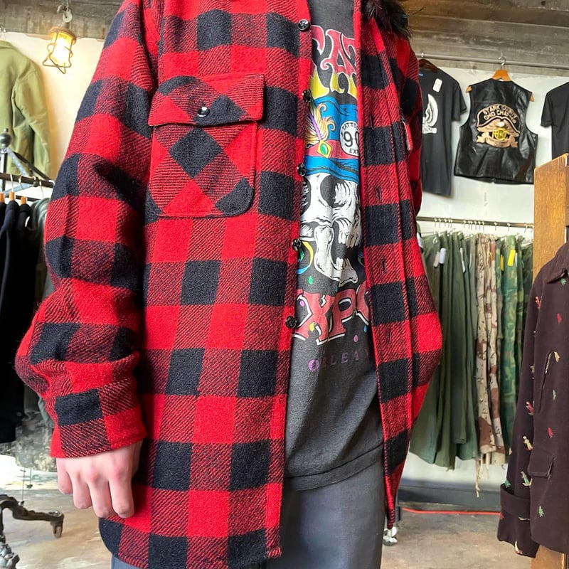 50s PILGRIM バッファローチェック柄 ウールシャツ マチ付き 赤×黒