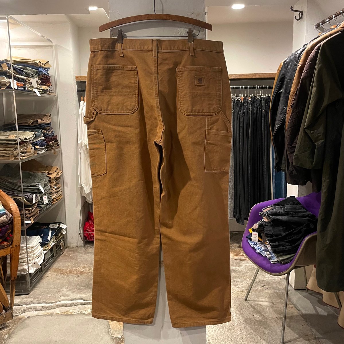 古着 carhartt カーハート ペインターパンツ ダック地 ブラウン W34 USA製 carharttカーハート ダブルニー ダック地 ペインター