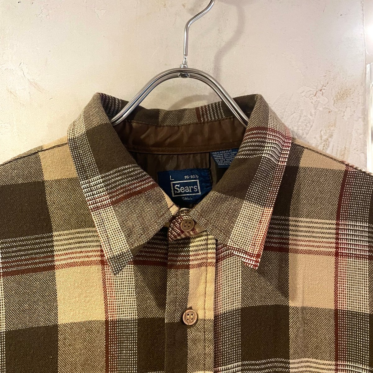 90s Sears L/S アクリルネルシャツ Size L TALL 16-16½ アクリル