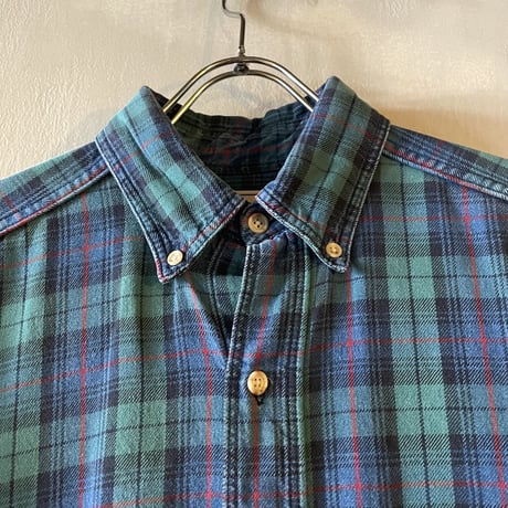 90s　L.L.Bean　L/S ボタンダウンシャツ　USA製　ロングスリーブ　エルエルビーン　コットンシャツ　チェック柄　(S2905)
