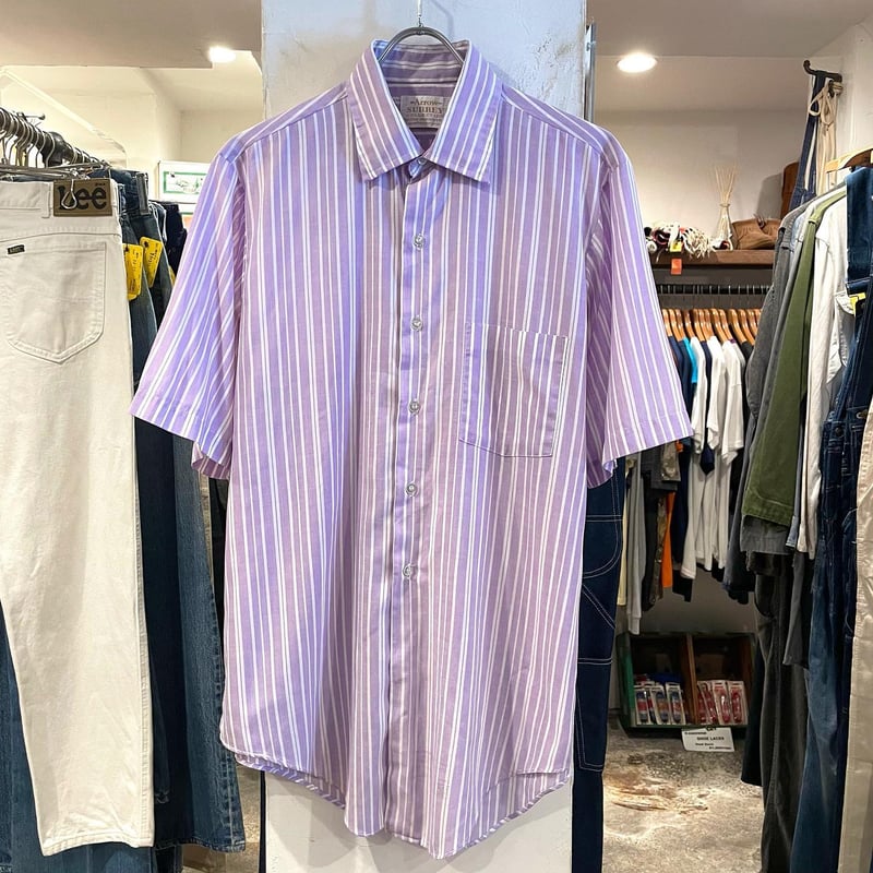 ARROWアロービンテージクレイジーストライプ半袖コットンシャツ60s60年代 ARROWアロービンテージクレイジーストライプ半袖コットンシャツ