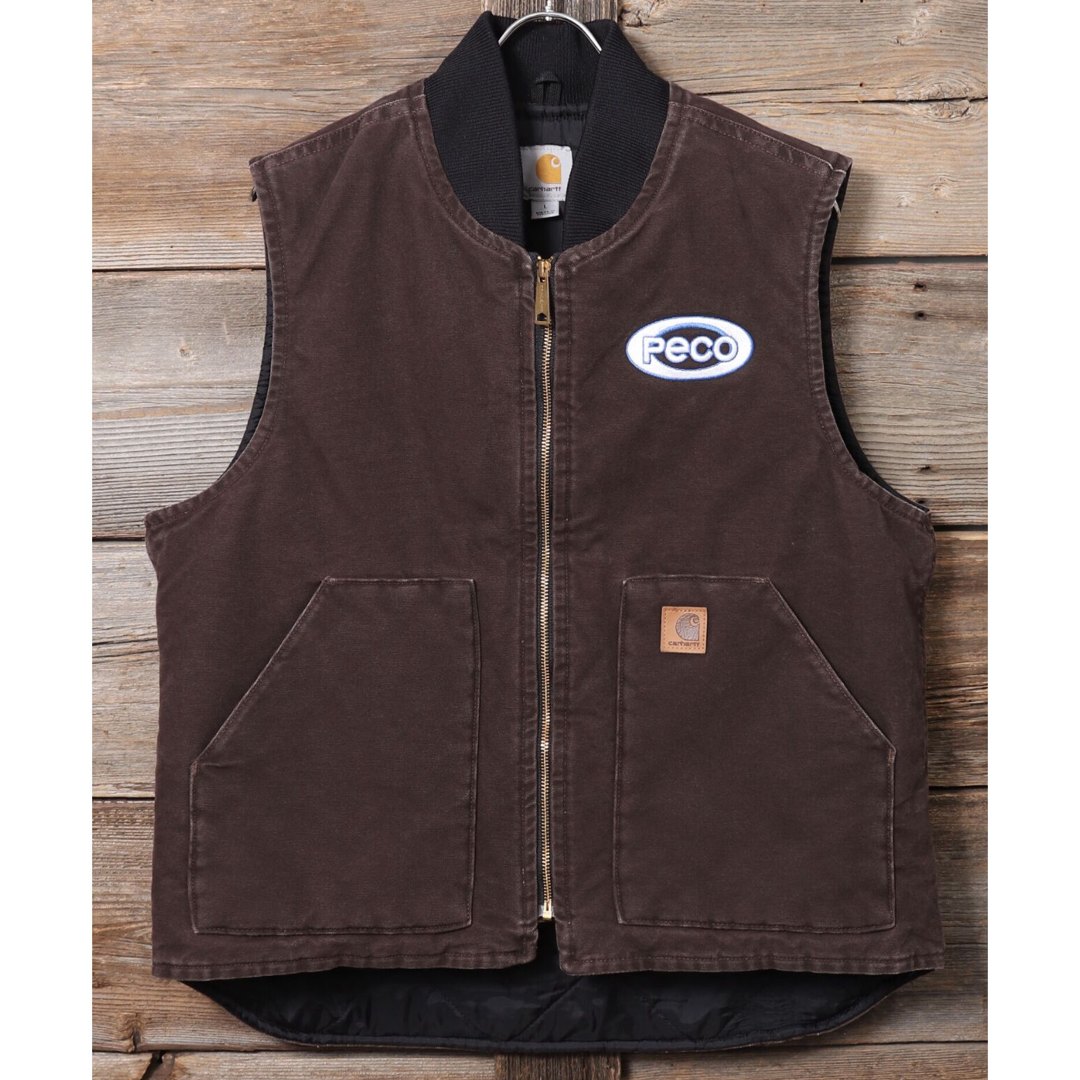 carhartt ダックベスト ロゴ刺繍 キルティングライナー ダークブラウン