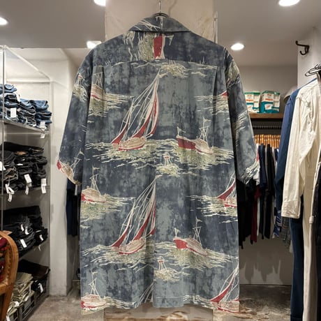 90s　Polo by Ralph Lauren　VITAGE CAMP　S/Sオープンカラーシャツ　ラルフローレン　Size XL　半袖ハワイアンシャツ　ヨット柄　(S4816)