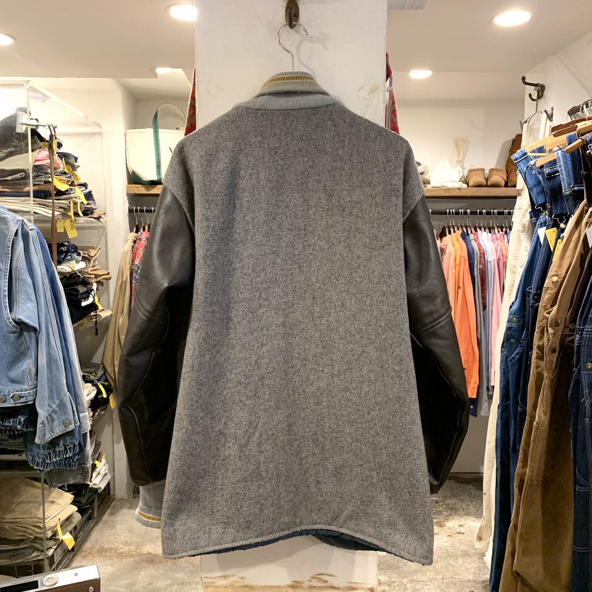 80s Fordham スタジャン フォーダム ロング丈 ウールxレザー (S2080