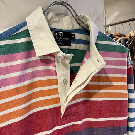 90s　POLO by Ralph Lauren　L/Sラガーシャツ　ラルフローレン　ボーダー柄　USA製　(S3503)