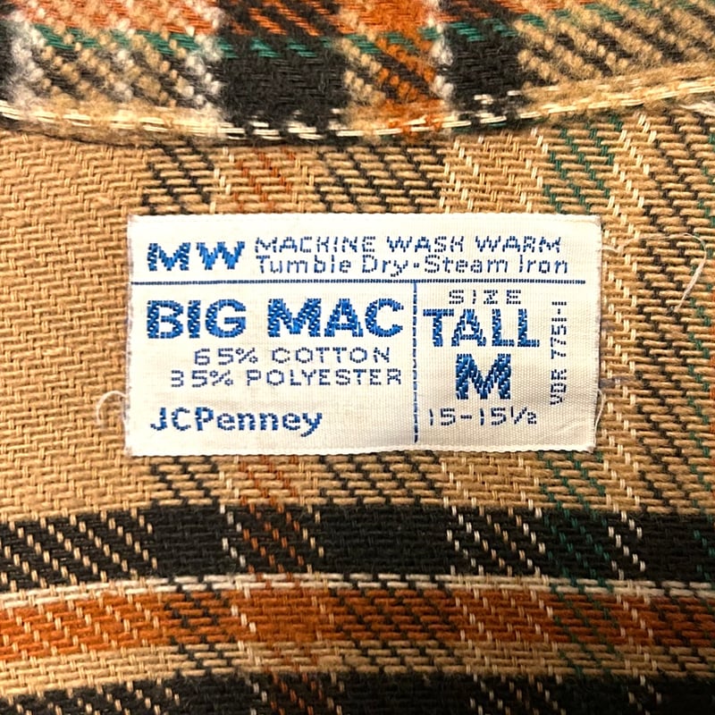 70s BIG MAC L/S ネルシャツ Size M 単色タグ ビッグマック (S4615