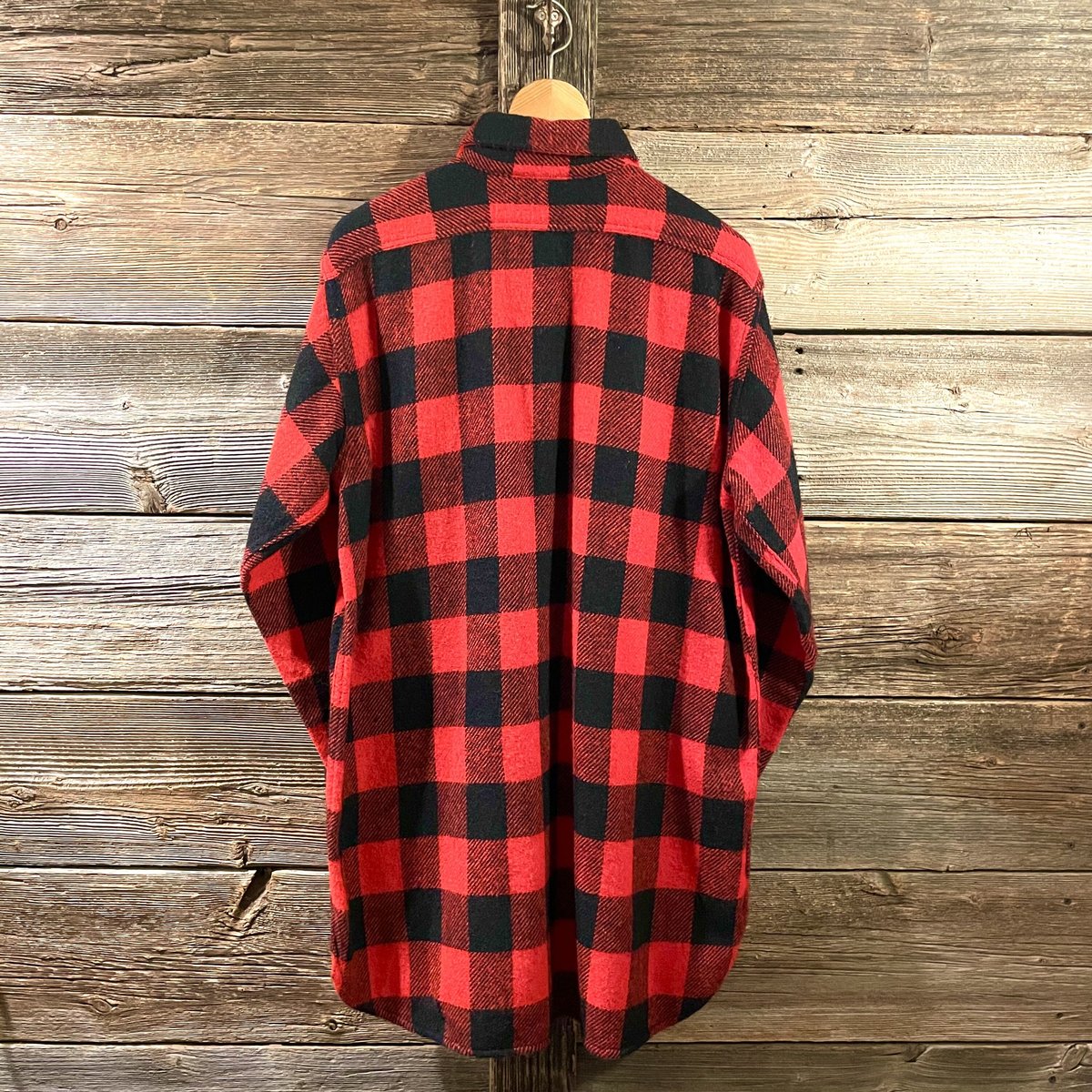 60sビンテージSEARS 裾マチ付き バッファローチェックシャツ グリーン Sears 60s USA製 ウールシャツ マチ付き バッファローチェック 赤x黒