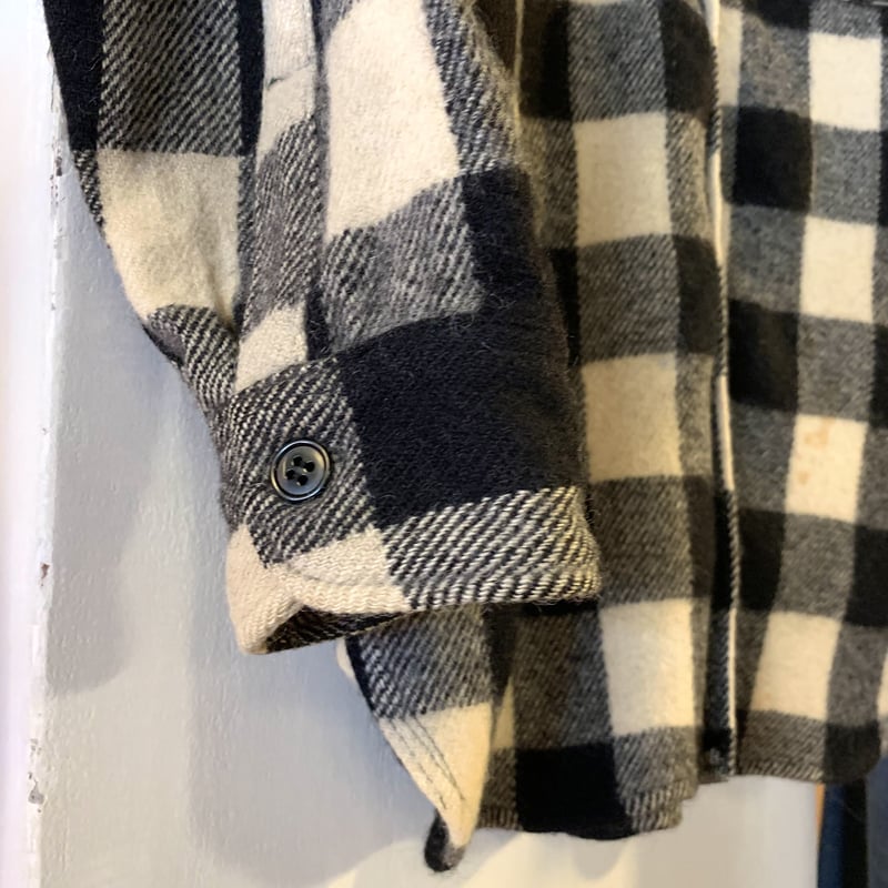 40s BRENT L/S Vintage Wool Shirt ウールシャツ 白黒 三つ星タ