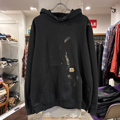 carhartt　Original Fit　プルオーバーパーカー　Size L　袖プリント　カーハート　ブラック　(S4509)