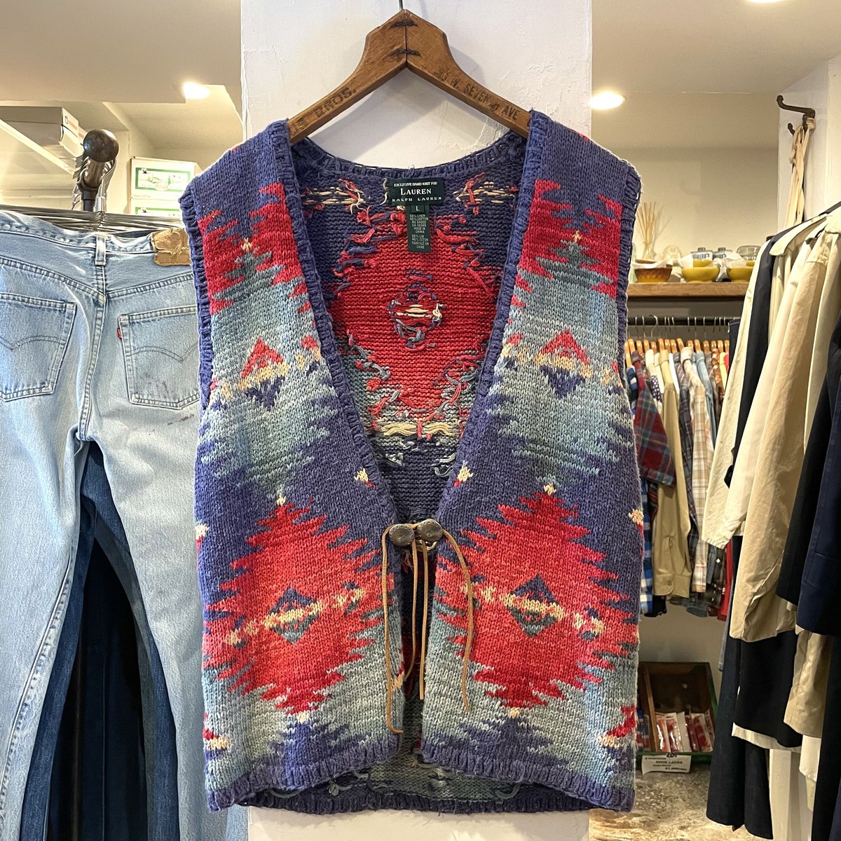 LAUREN RALPH LAUREN 90s ネイティブボーダー柄 ニットベスト LAUREN RALPH LAUREN 90s ネイティブボーダー柄 ニットベスト